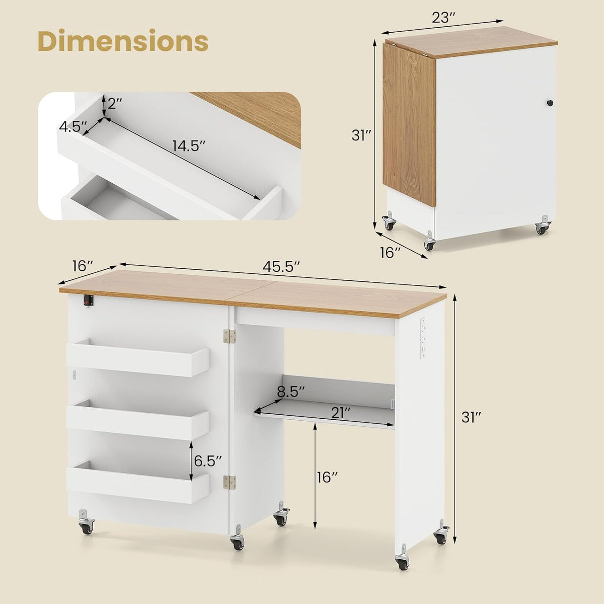 Rolling Foldable Charging Storage Sewing Table