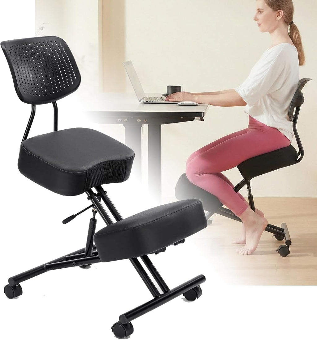 Adjustable PU Leather Backrest Kneeling Chair