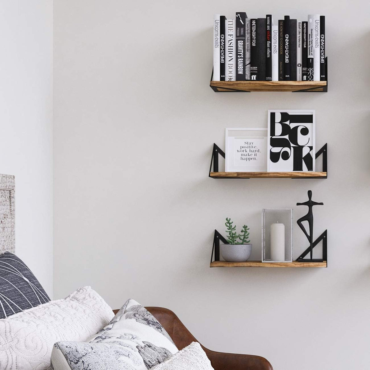 Rustic Wood Metal Floating Wall Shelves