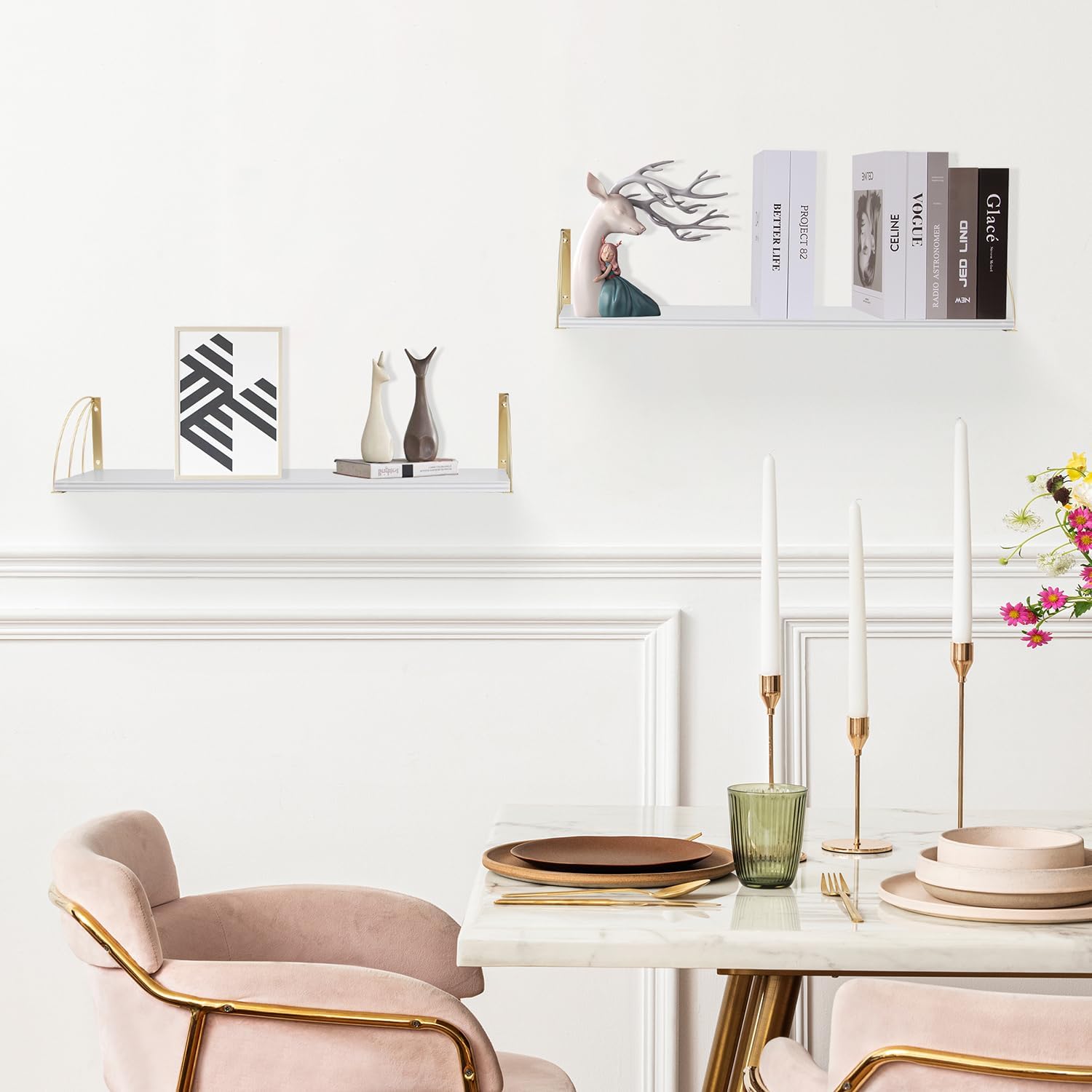 Pine Gold Trim Floating Wall Storage Shelves