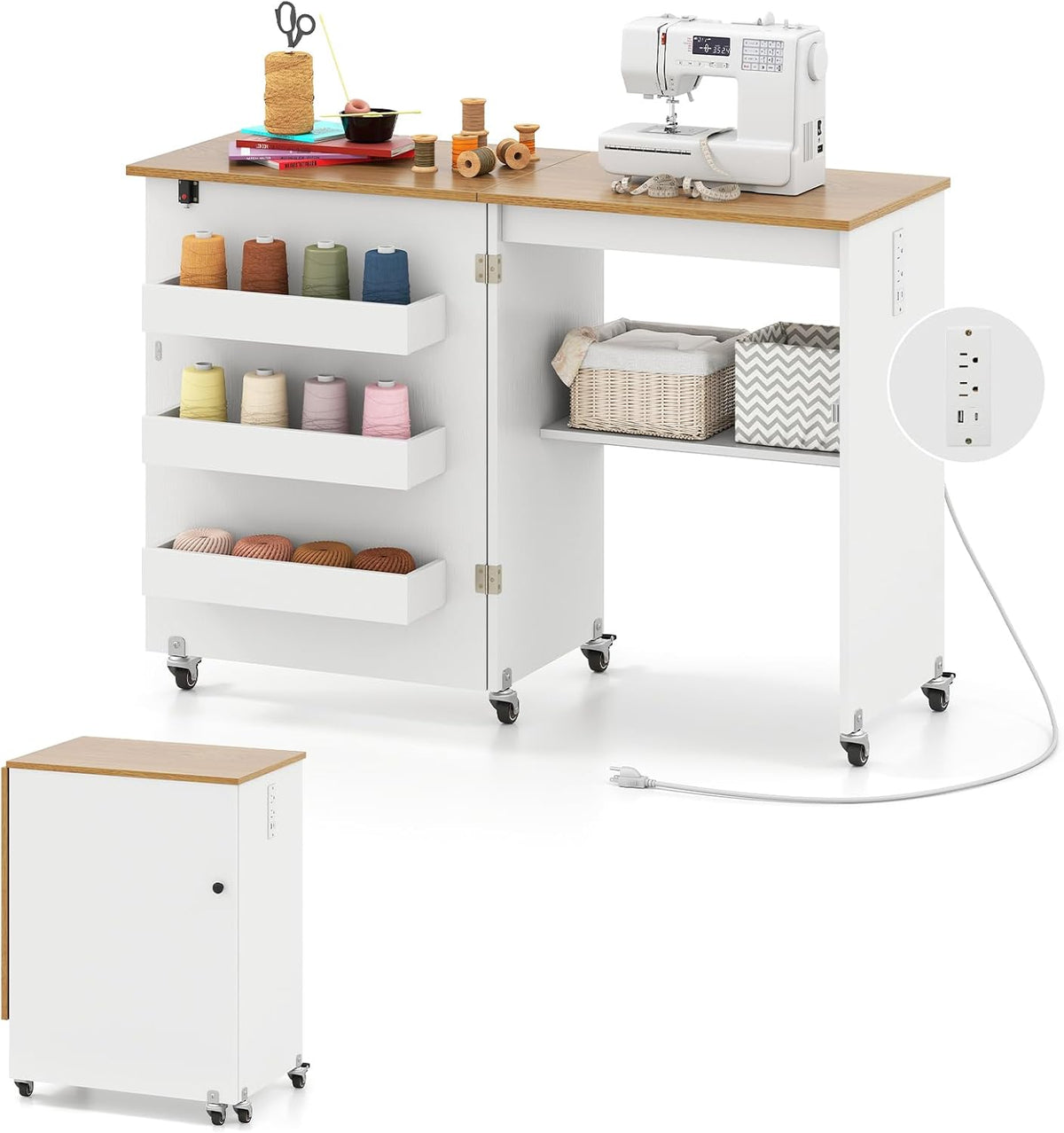Rolling Foldable Charging Storage Sewing Table