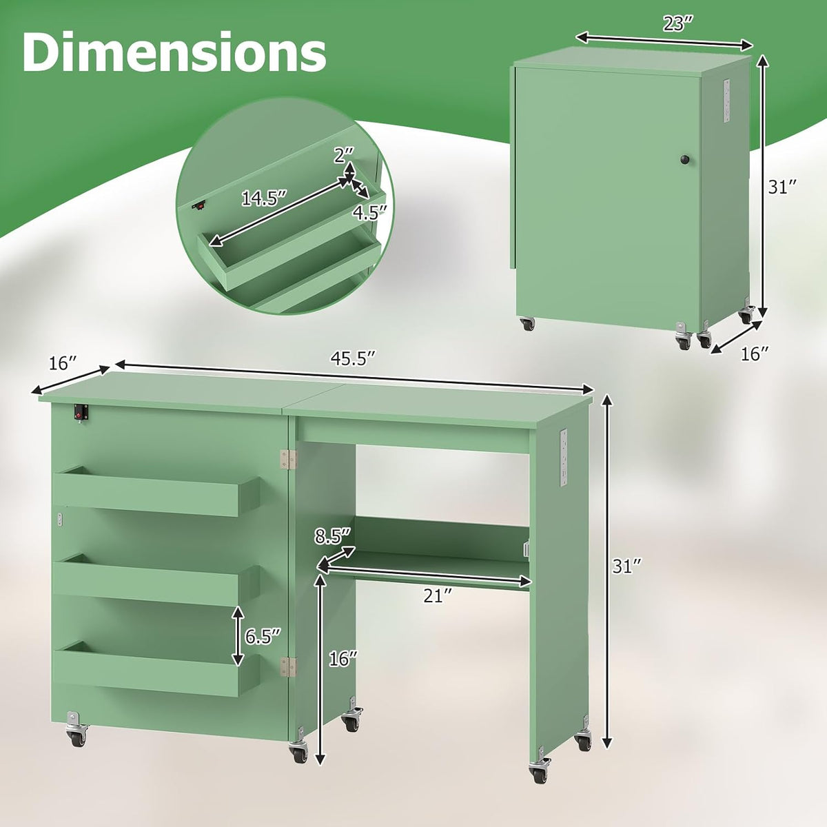Rolling Foldable Charging Storage Sewing Table