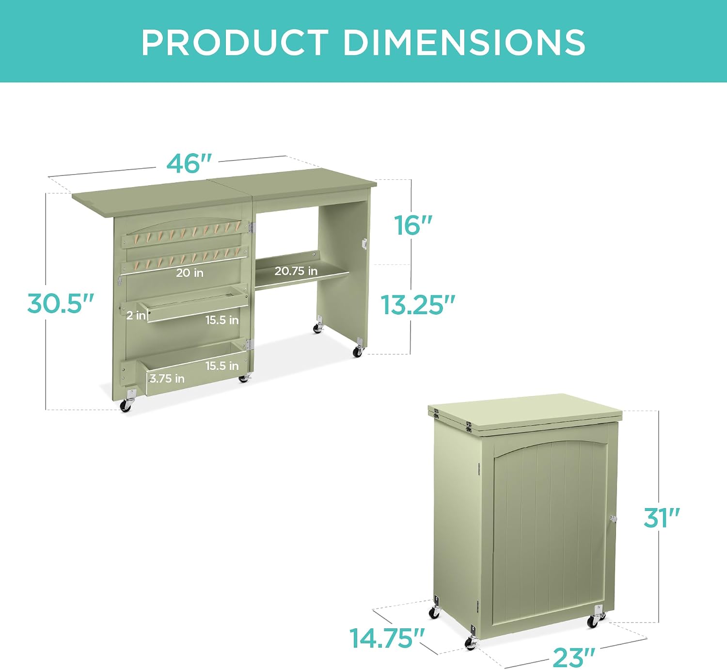 Wheeled Foldable Multi Storage Sewing Craft Table