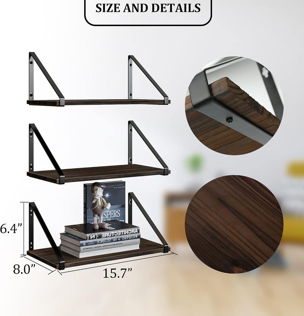 Rustic Wood Metal Wall Floating Shelves