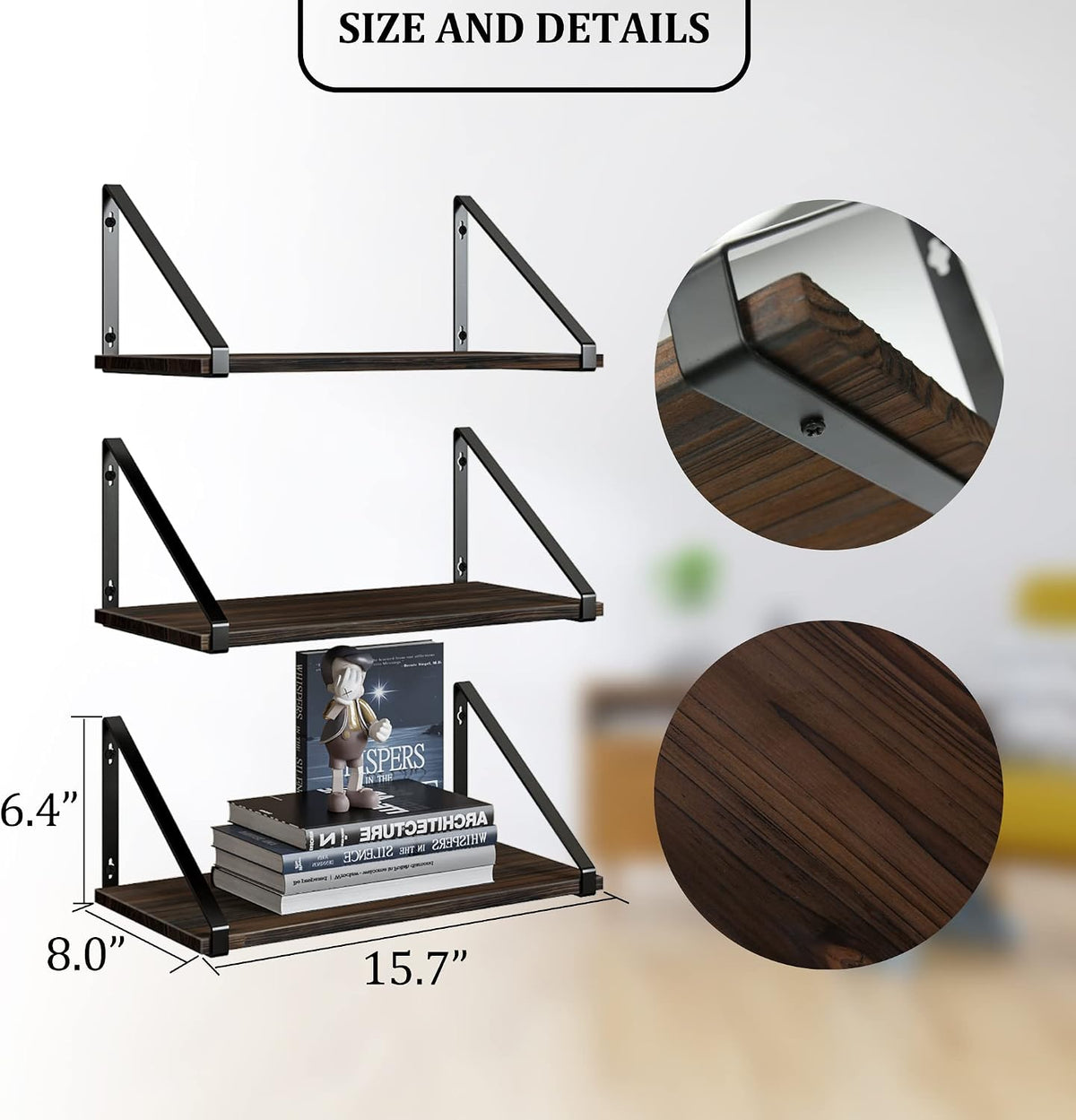 Rustic Wood Metal Wall Floating Shelves