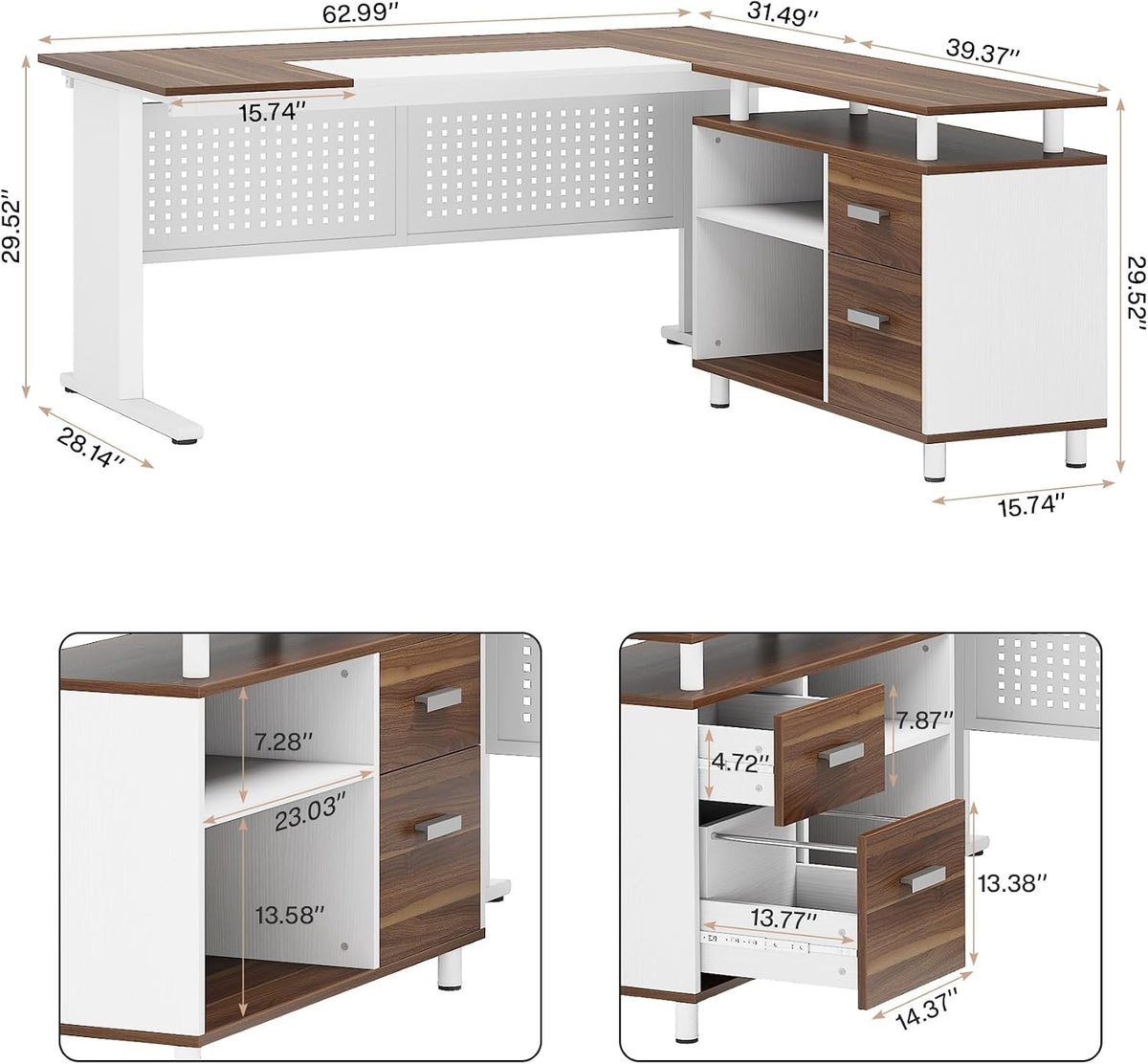 Storage L-Shaped Executive Desk Cabinet Set