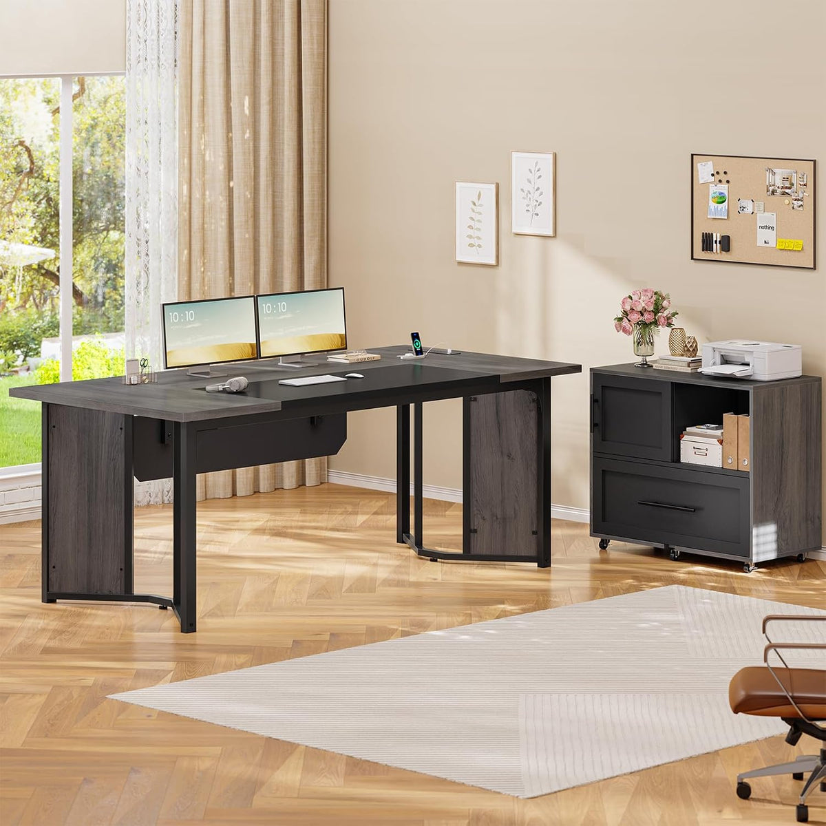 Storage L-Shaped Power Outlet Executive Desk Set