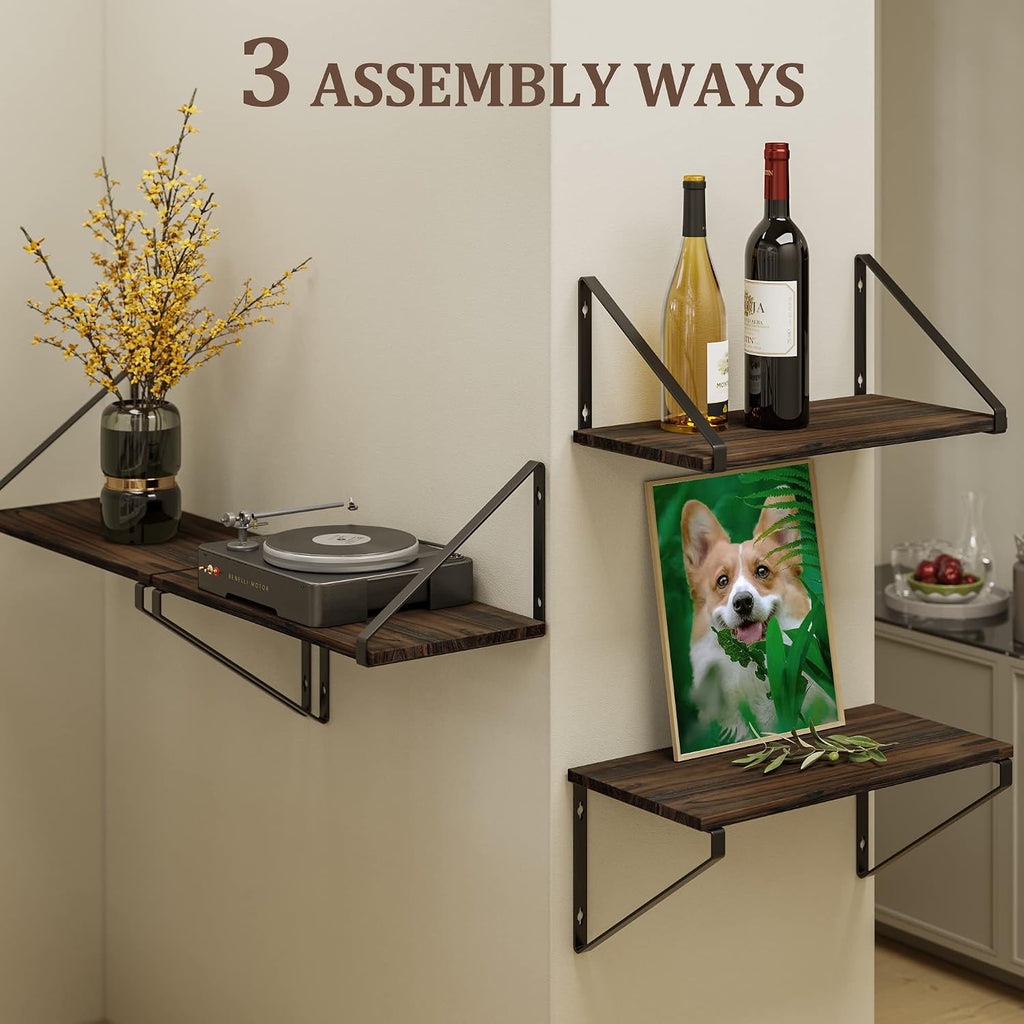 Rustic Wood Metal Wall Floating Shelves