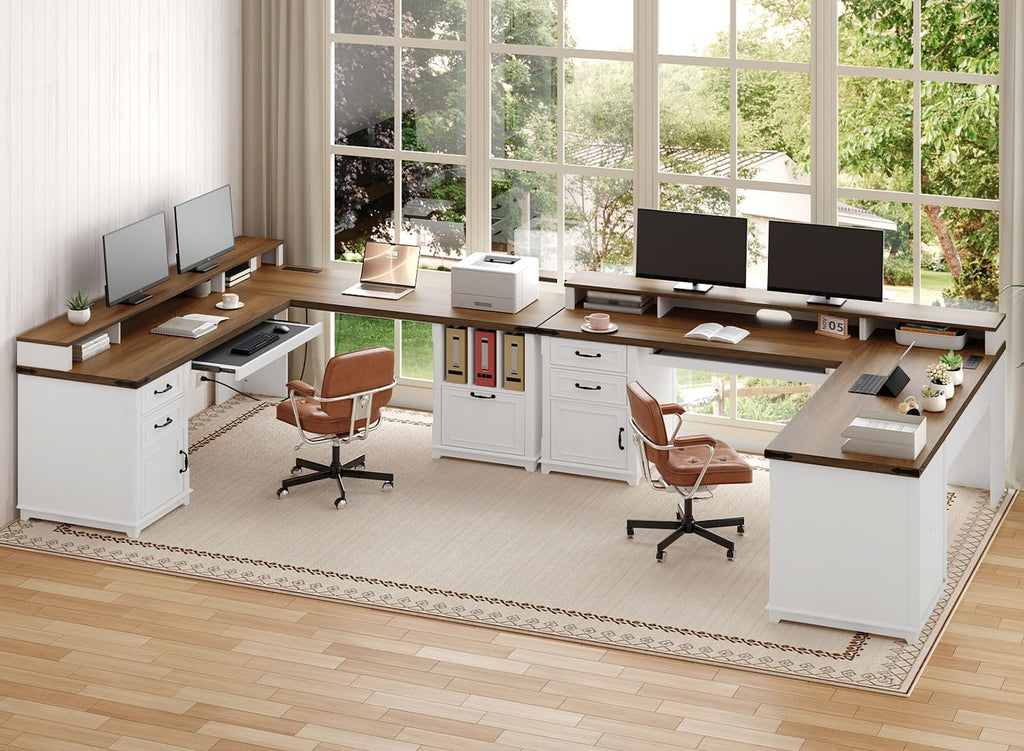 Farmhouse Charging L-Shaped Executive Desk Set
