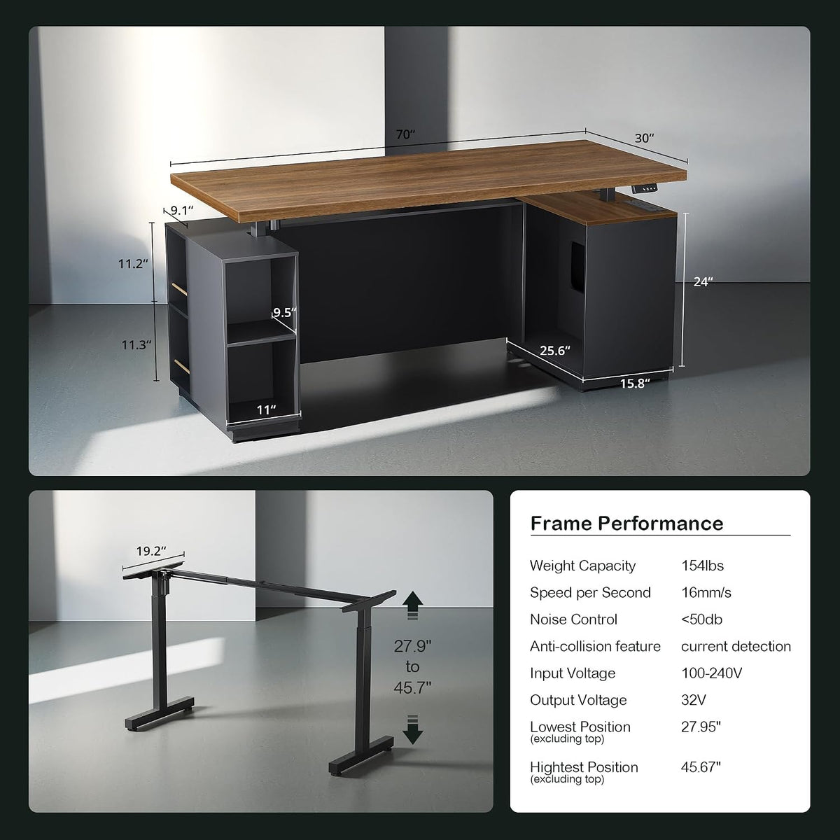 Electric USB L-Shaped Executive Standing Desk