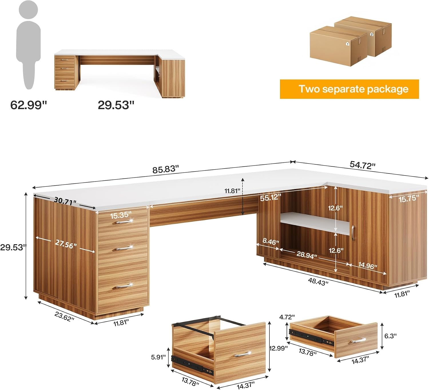 Large Storage L-Shaped Executive Office Desk