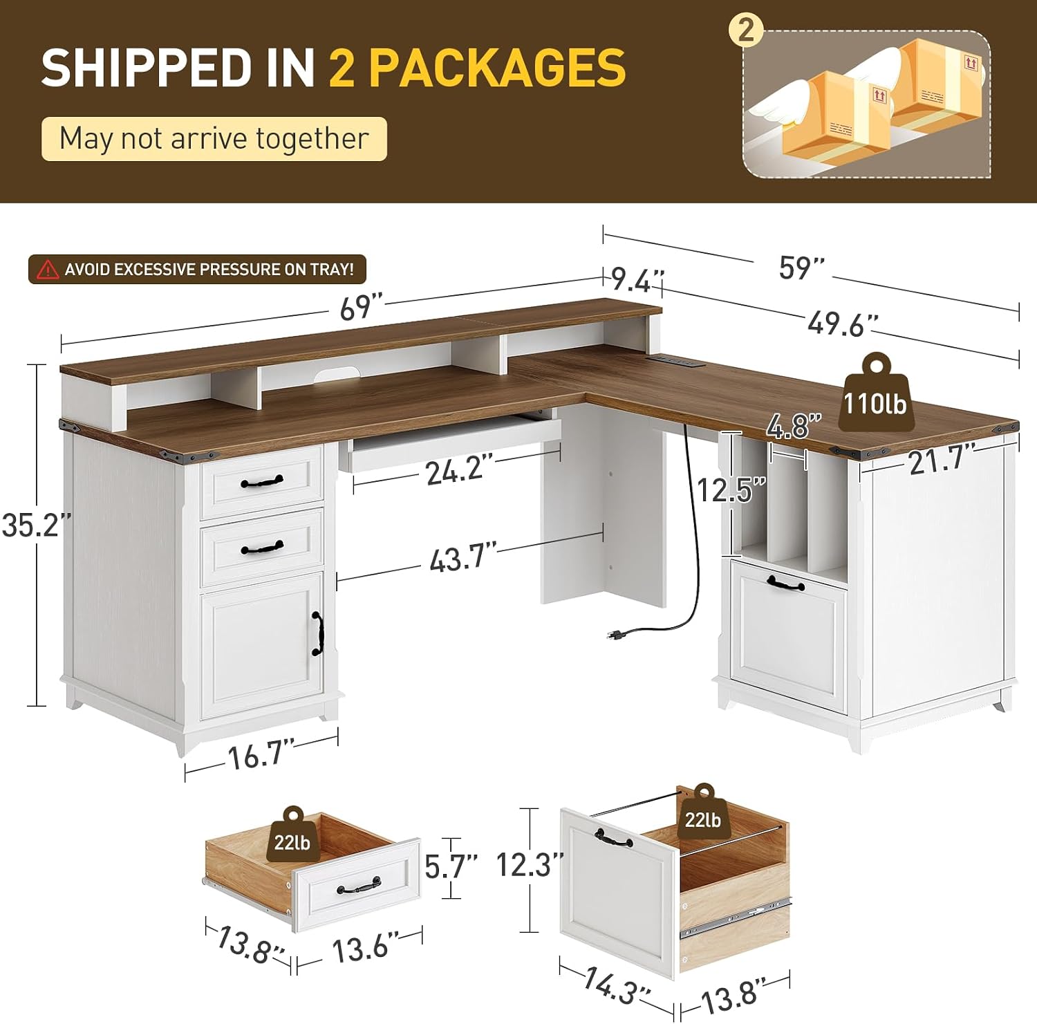 Farmhouse Charging L-Shaped Executive Desk Set