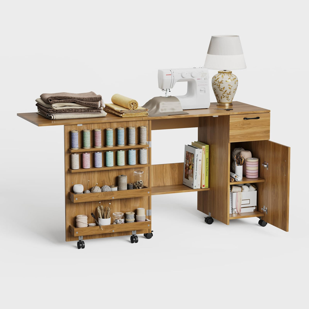 Rolling Foldable Pegboard Storage Sewing Table