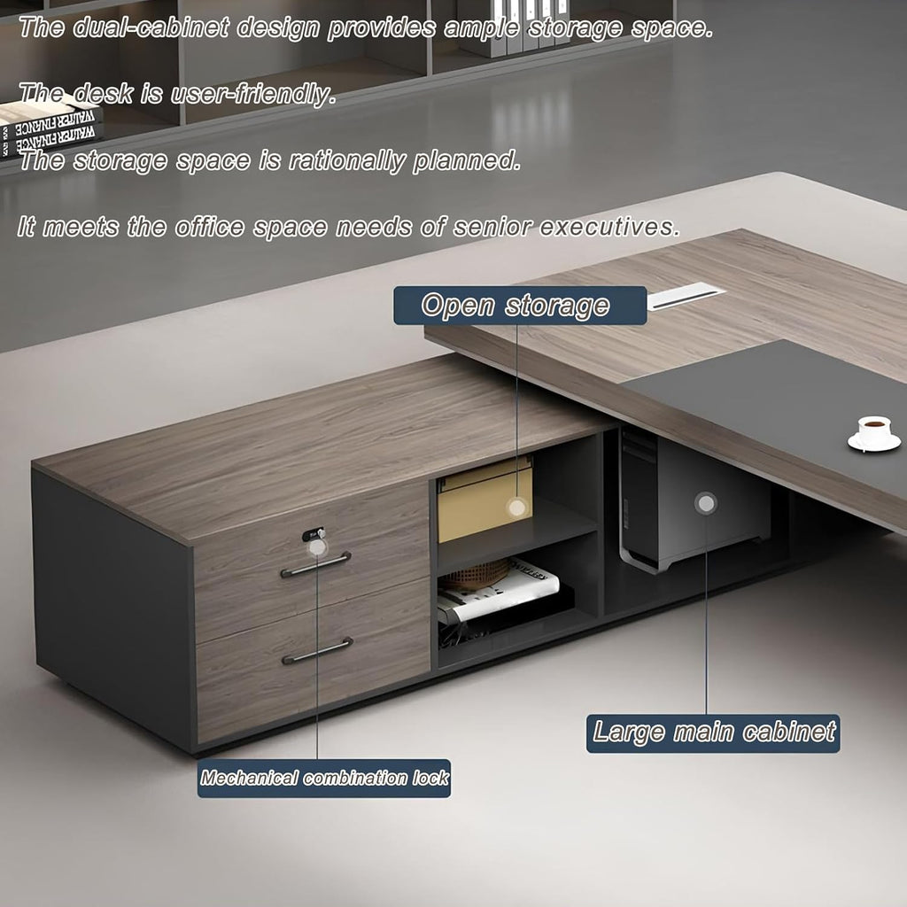 Wood Storage L-Shaped Executive Computer Desk