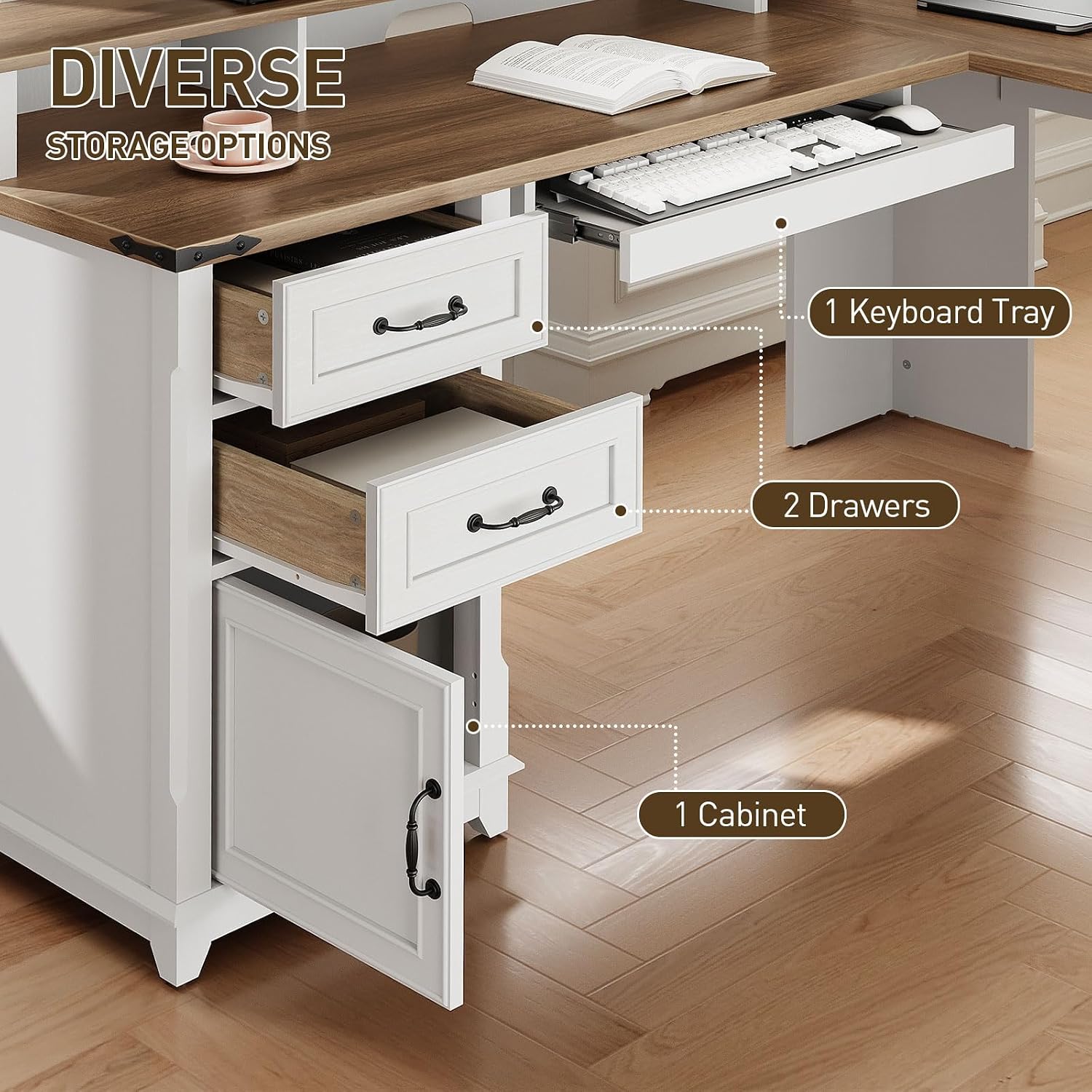 Farmhouse Charging L-Shaped Executive Desk Set