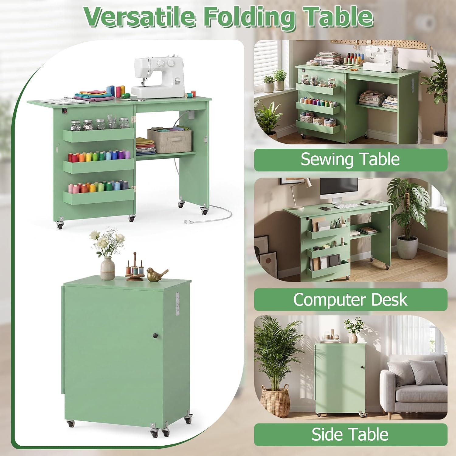 Rolling Foldable Charging Storage Sewing Table