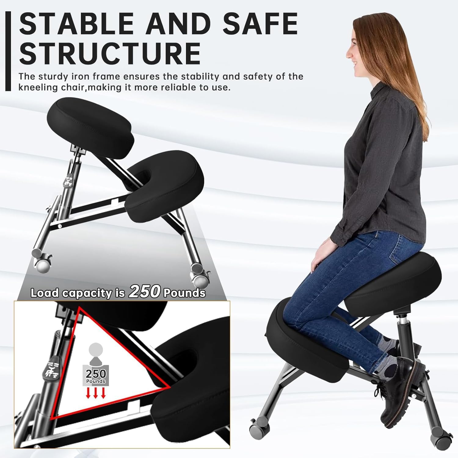 Adjustable PU Leather Ergonomic Kneeling Chair