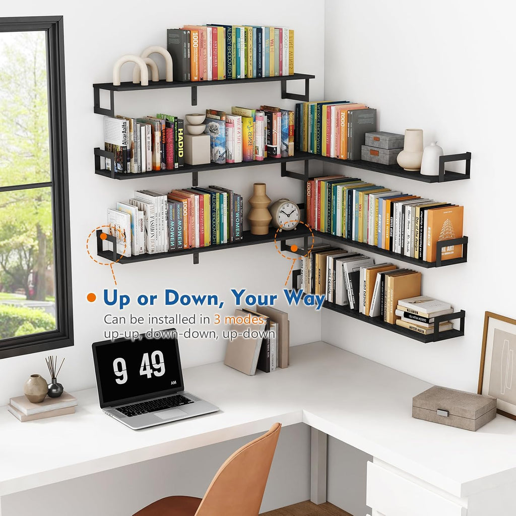 Black Heavy Wood Wall Floating Bookshelves