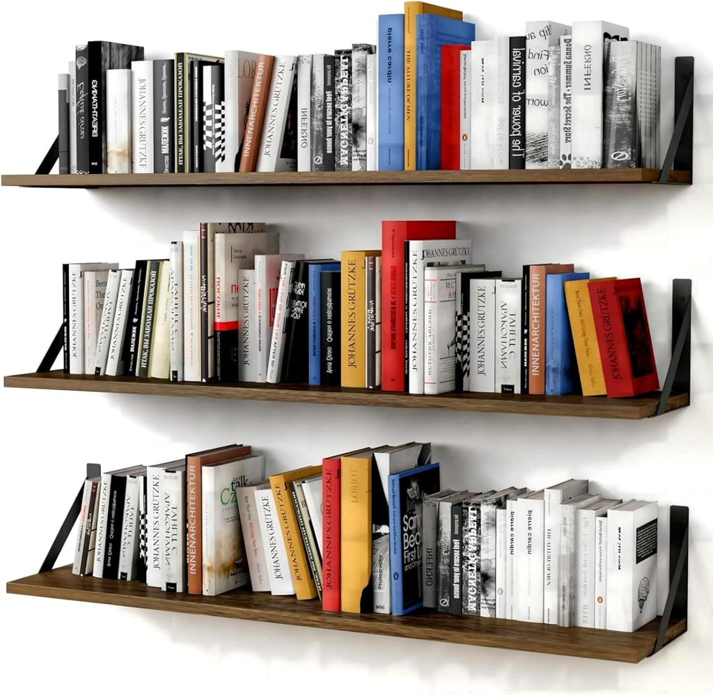 Rustic Wood Heavy Wall Floating Bookshelves