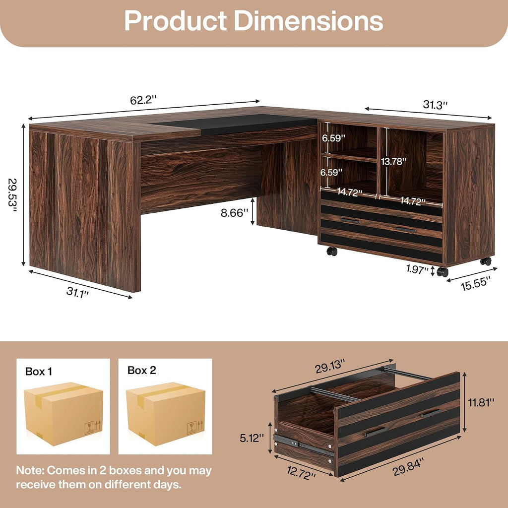 Storage L-Shaped Executive Desk Cabinet Set