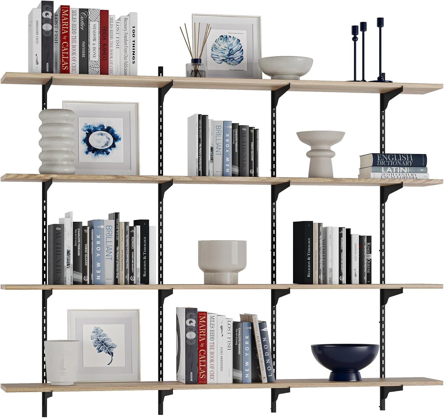 Adjustable Burnt Long Floating Wall Bookshelf