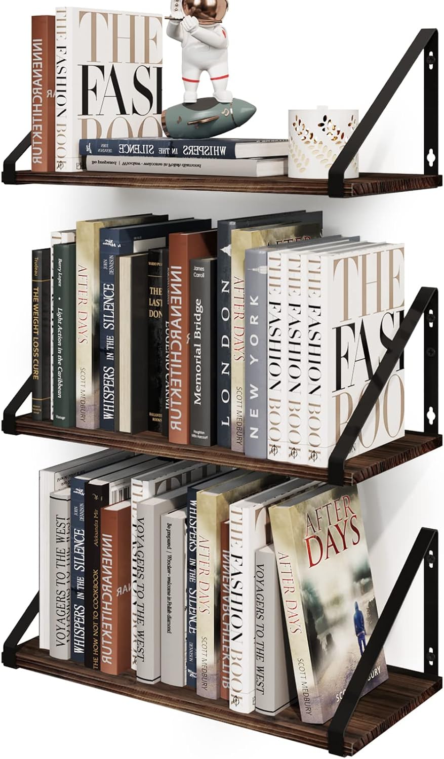Rustic Wood Metal Wall Floating Shelves