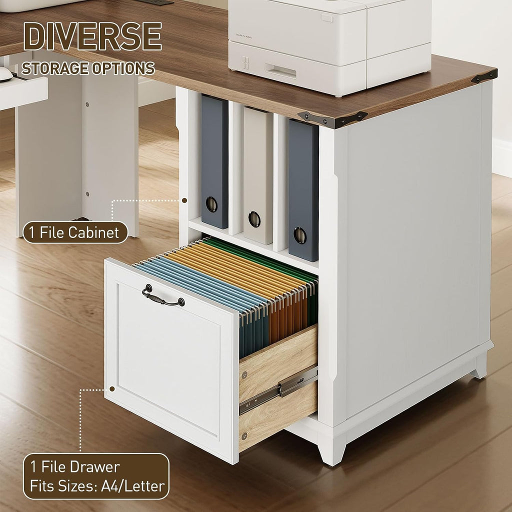 Farmhouse Charging L-Shaped Executive Desk Set