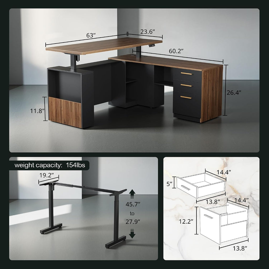 Electric Storage L-Shaped Executive Standing Desk