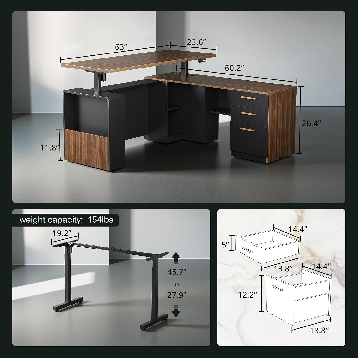 Electric Storage L-Shaped Executive Standing Desk