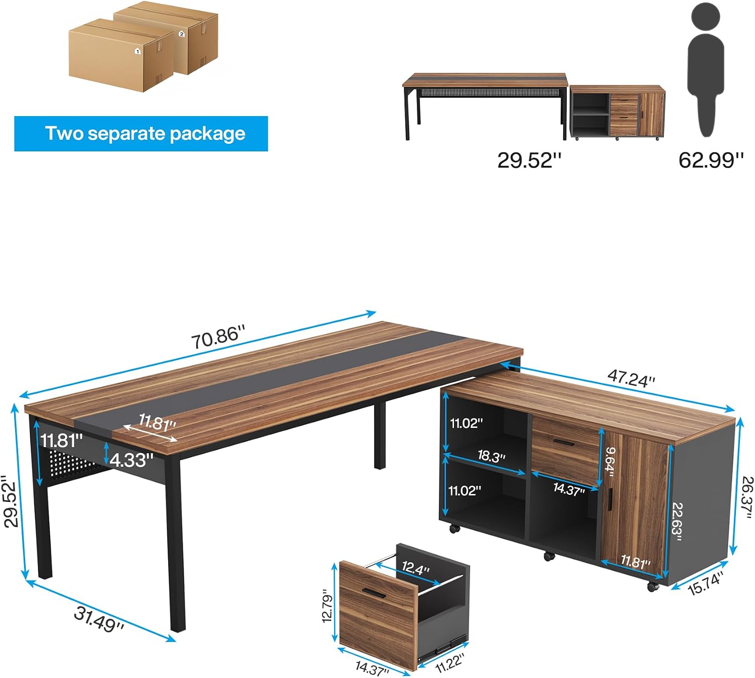 Storage L-Shaped Executive Desk Cabinet Set