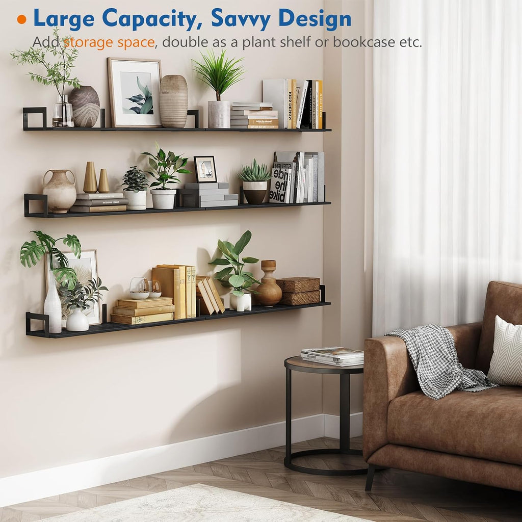 Black Heavy Wood Wall Floating Bookshelves