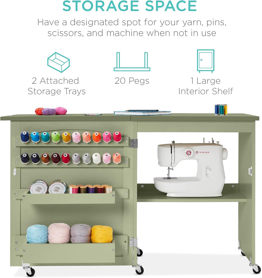 Wheeled Foldable Multi Storage Sewing Craft Table