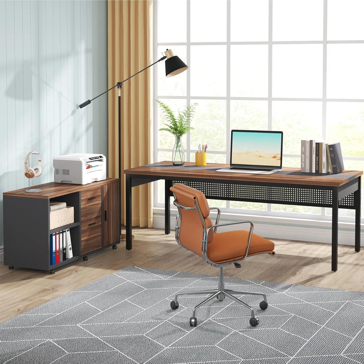Storage L-Shaped Executive Desk Cabinet Set