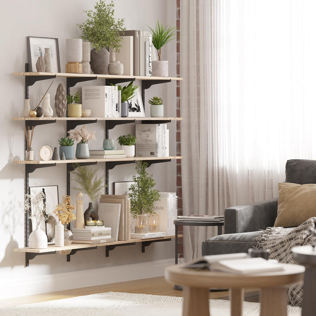 Adjustable Burnt Long Floating Wall Bookshelf