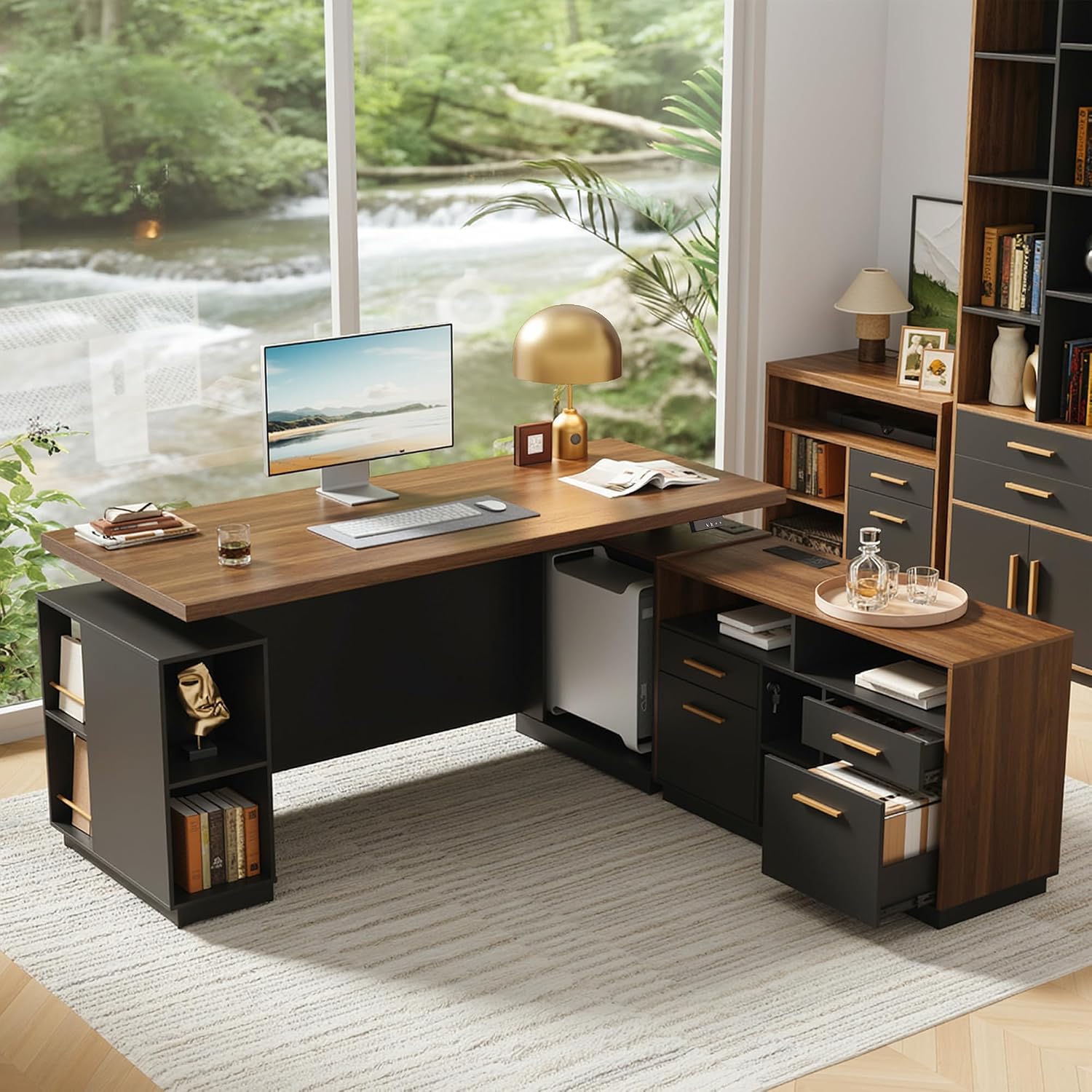Electric USB L-Shaped Executive Standing Desk