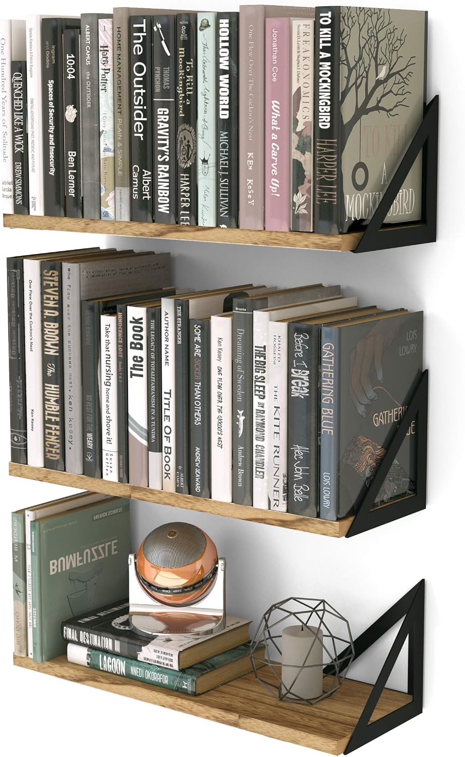 Rustic Wood Metal Floating Wall Shelves