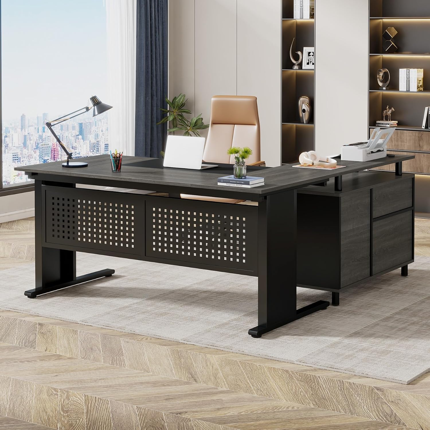 Large Storage L-Shaped Executive Desk Set