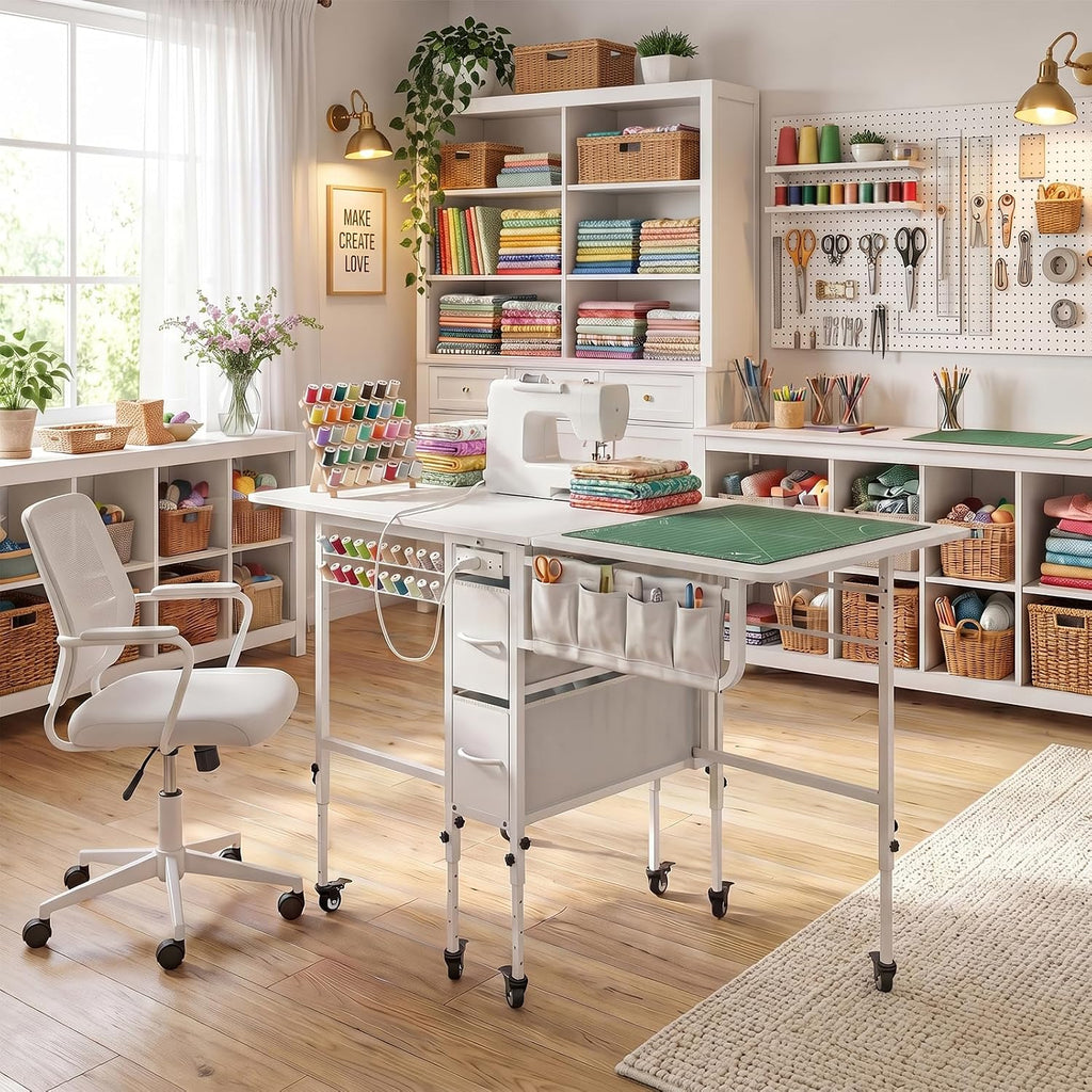 Wheeled Foldable Charging Adjustable Sewing Table