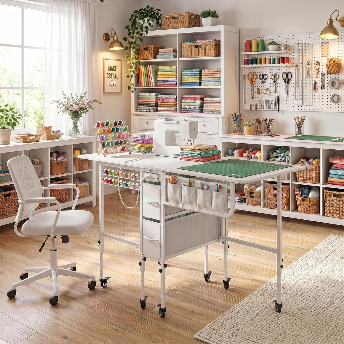 Wheeled Foldable Charging Adjustable Sewing Table