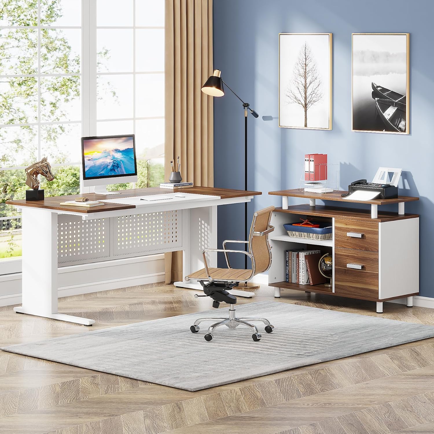 Storage L-Shaped Executive Desk Cabinet Set