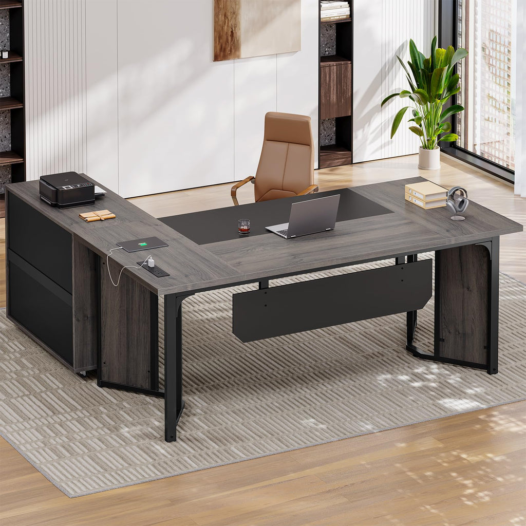 Storage L-Shaped Power Outlet Executive Desk Set