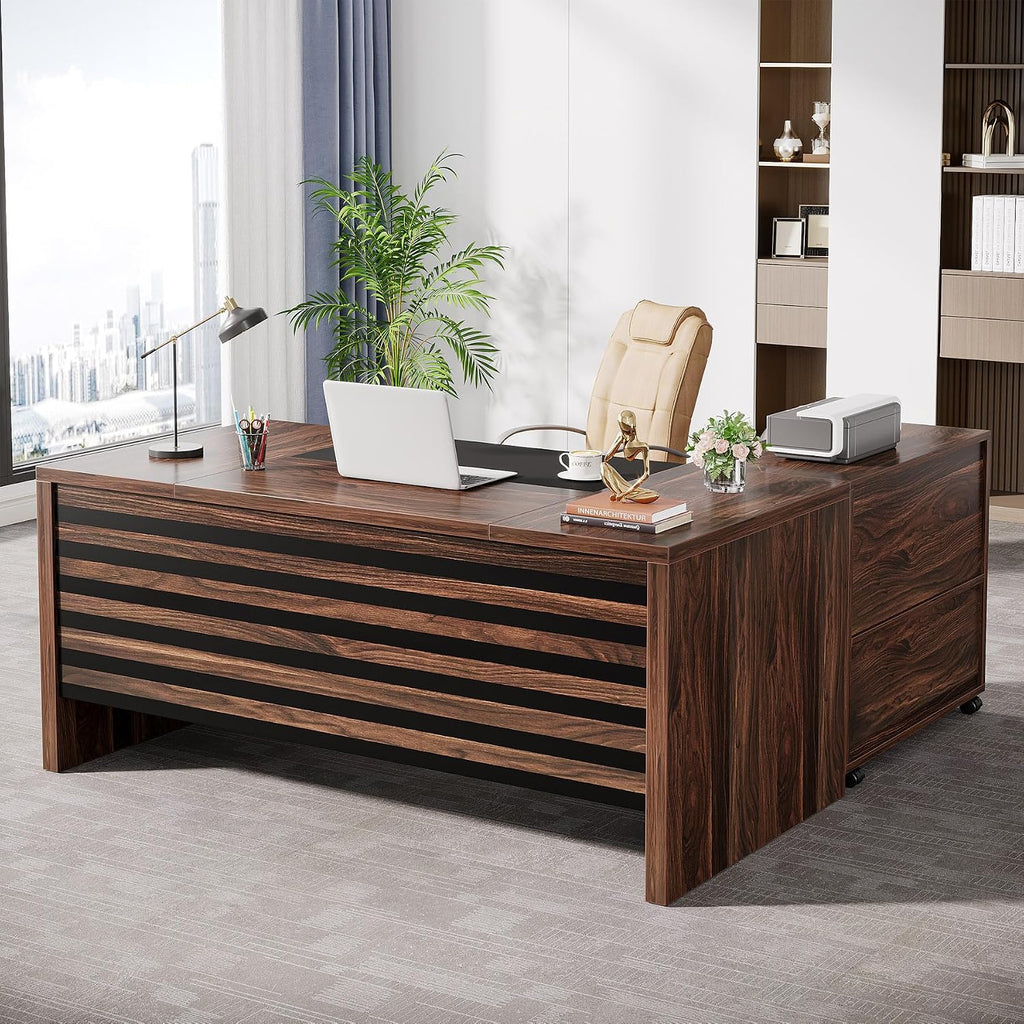 Storage L-Shaped Executive Desk Cabinet Set