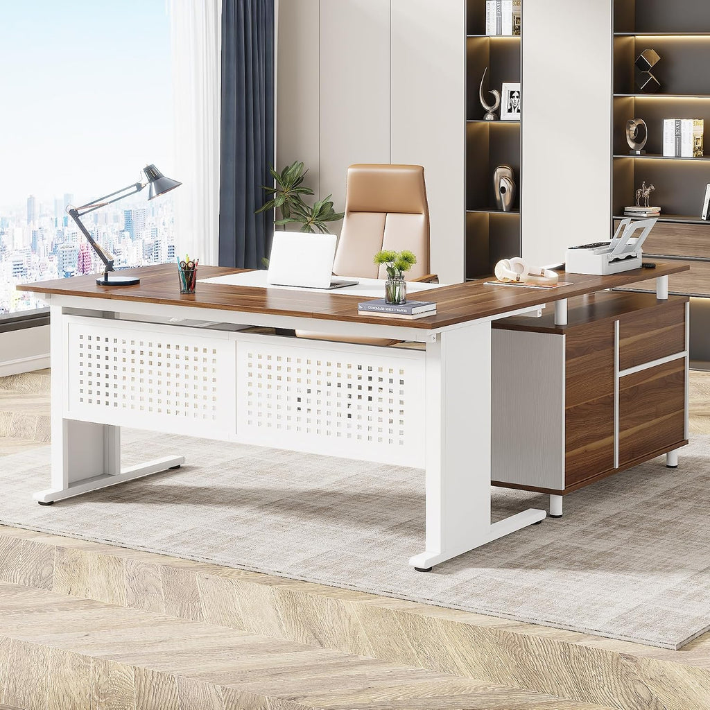 Storage L-Shaped Executive Desk Cabinet Set