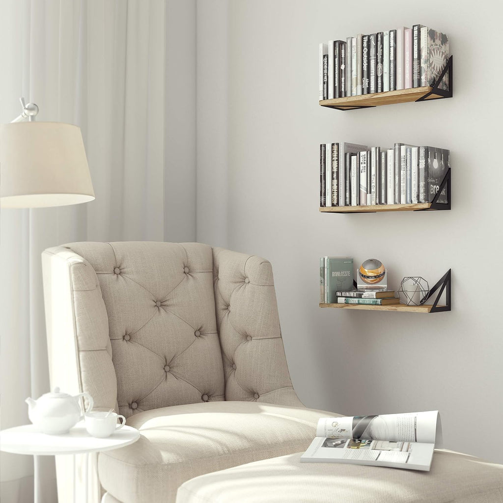 Rustic Wood Metal Floating Wall Shelves