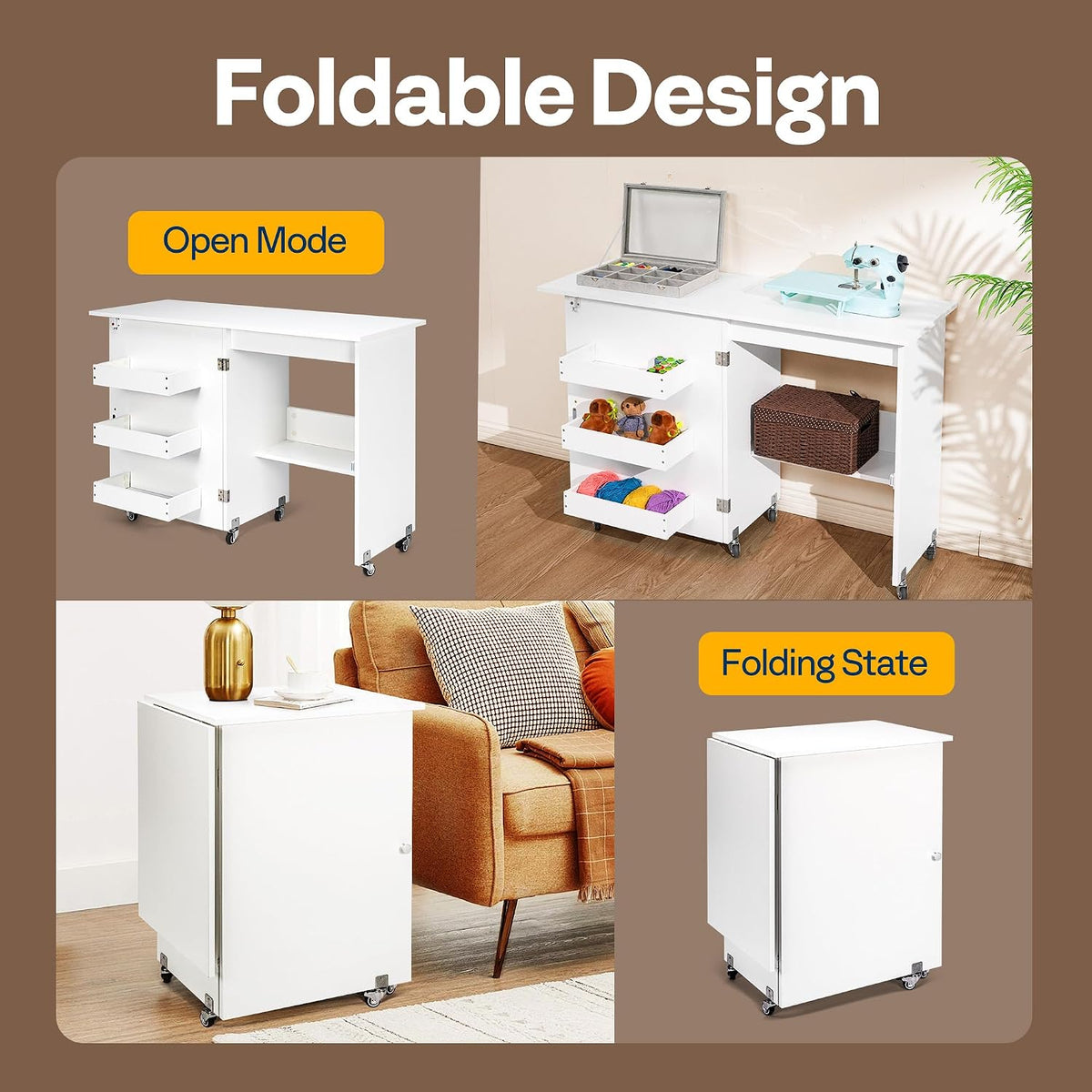 Rolling Foldable Storage Lift Sewing Table