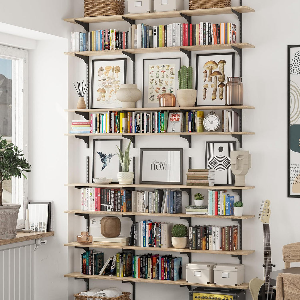Adjustable Burnt Long Floating Wall Bookshelf