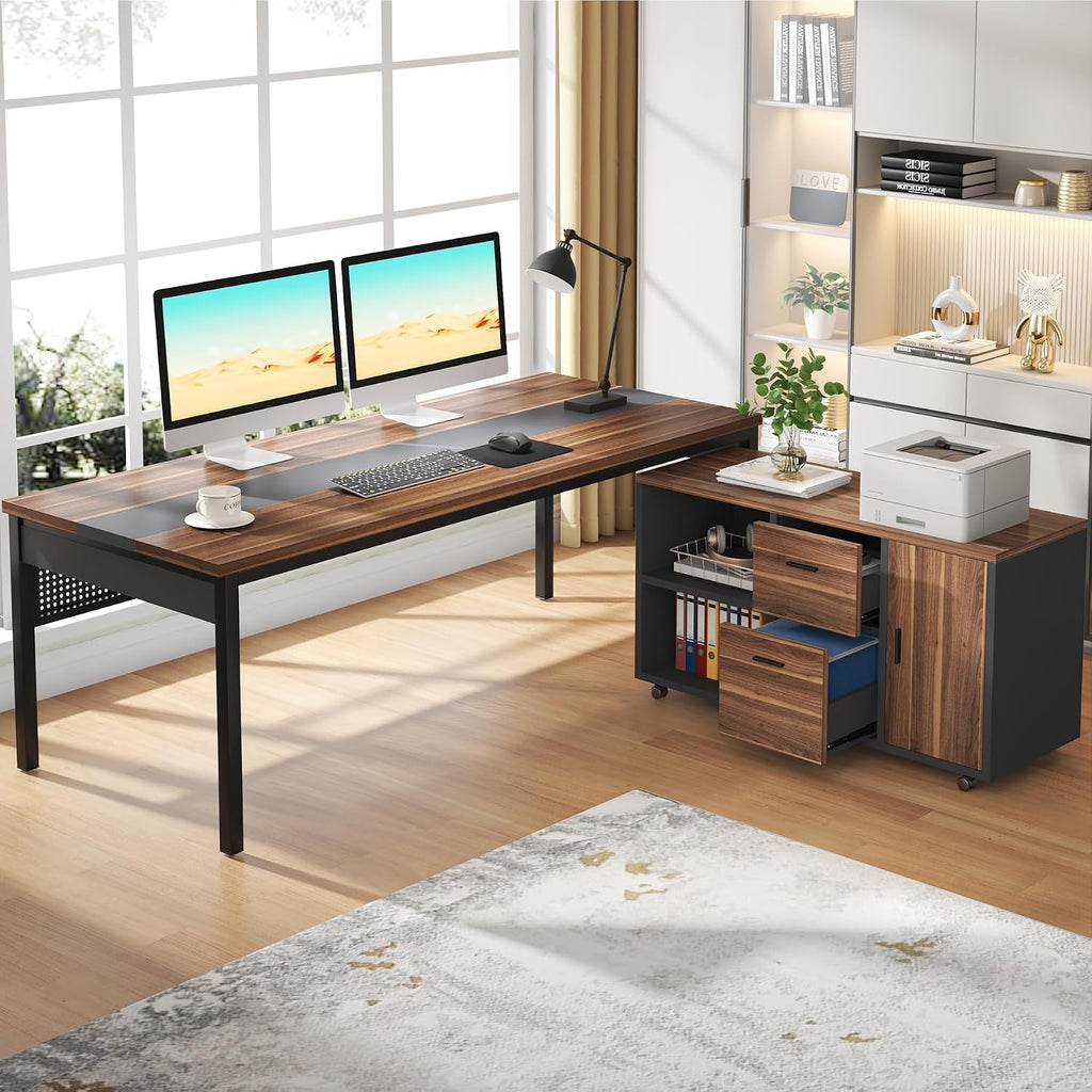 Storage L-Shaped Executive Desk Cabinet Set