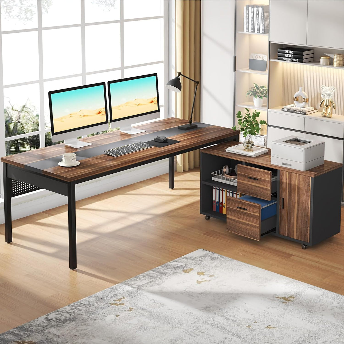 Storage L-Shaped Executive Desk Cabinet Set