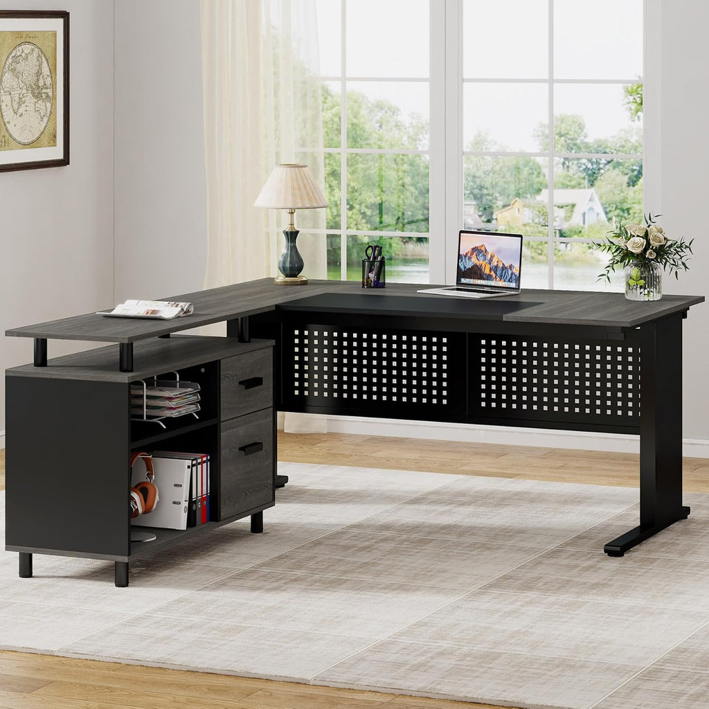 Large Storage L-Shaped Executive Desk Set