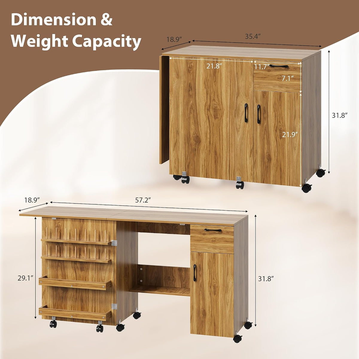 Rolling Foldable Pegboard Storage Sewing Table